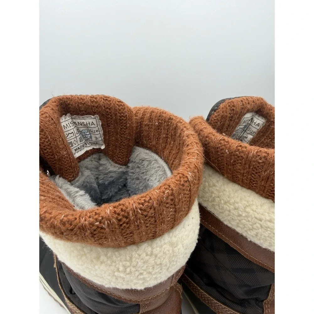 Mishansha Men's Size 9 Winter Snow Boots Faux Fur Brown Black Duck Boots.   1775